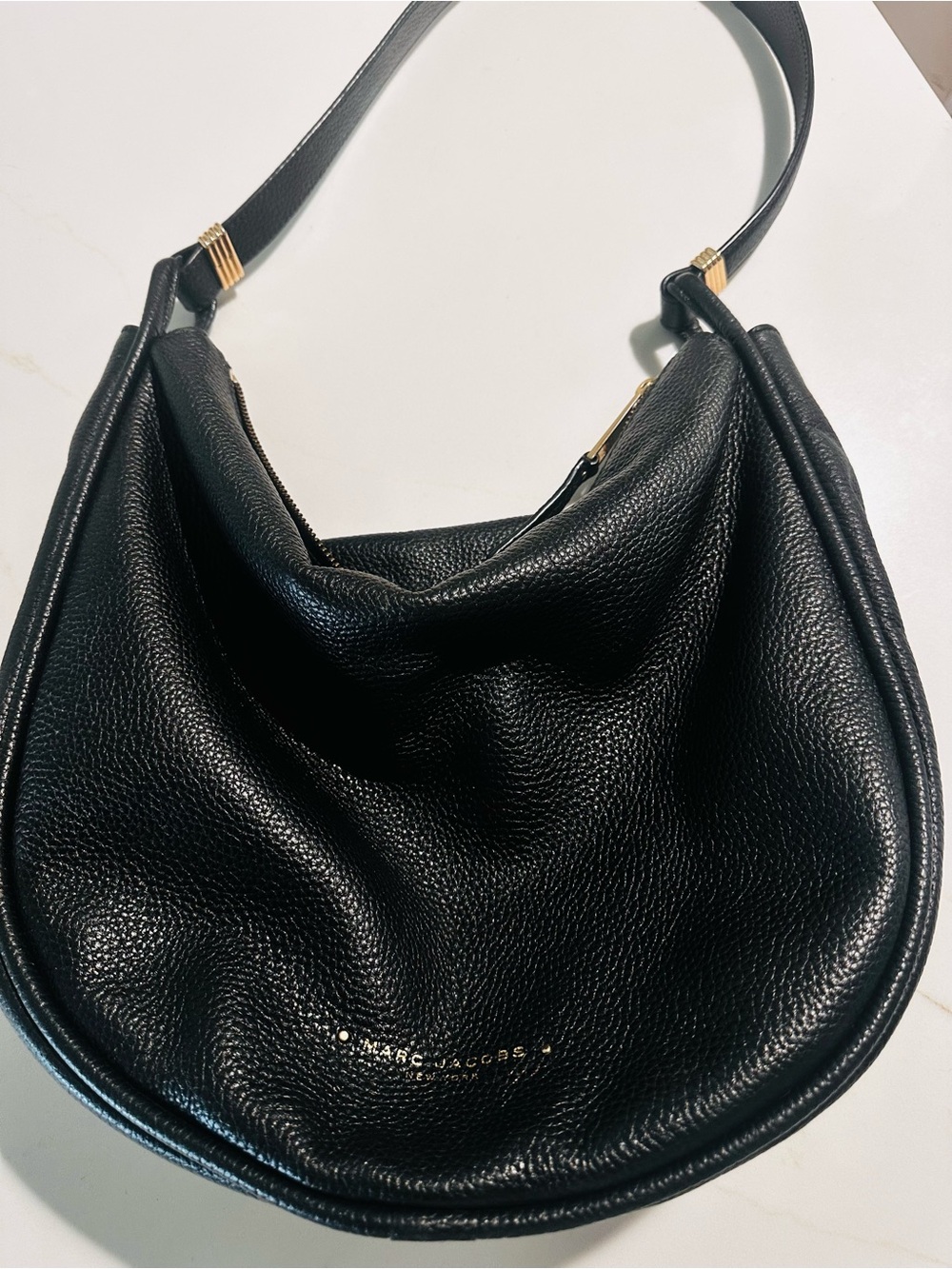 Marc Jacobs Black Pebbled Leather Shoulder Hobo with Gold Accents